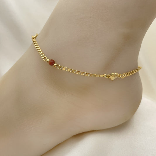 Goldstone Bead Anklet - Handmade with Gold Heart Charm and Highest Gold Filled Style Craftsmanship - Minimalist Anklets 03.02.0093.10