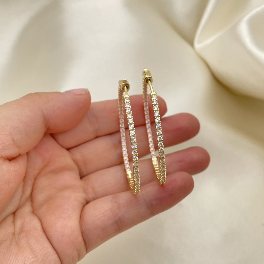 50mm Inside Out Diamond Hoop Earrings Handmade with Dimond like Zirconia - Gold Filled Lightweight Style Hoops 02.156.0567.3.50