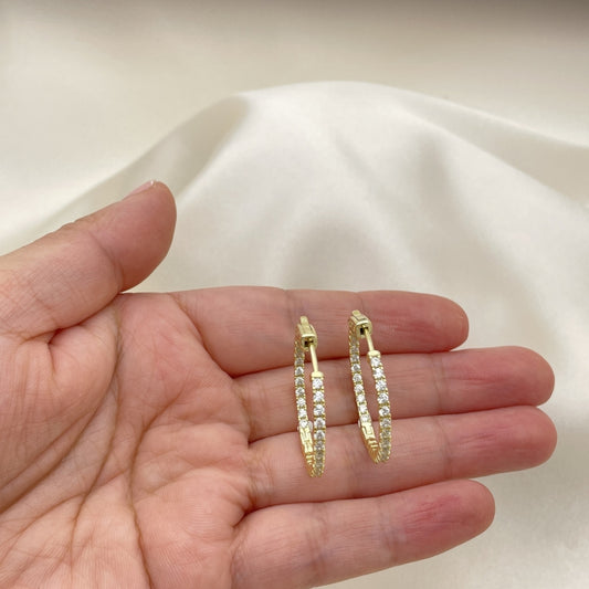 30mm Inside Out Diamond Like White Zirconia. Hoop Earrings Handmade in Gold Filled Style Spring Latch Lightweight - 02.156.0567.30