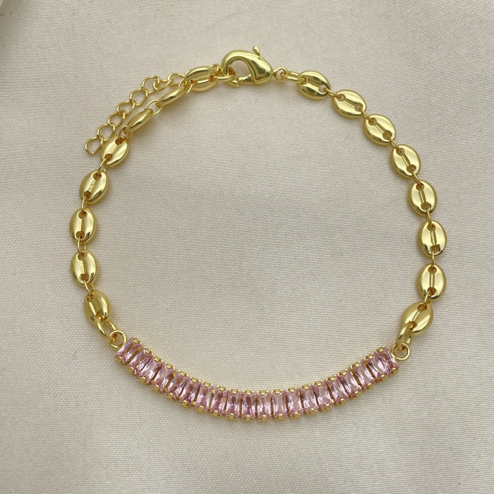 7" Gucci Bracelet w/ Pink Sapphire Stone - Handmade With the Highest Craftsmanship - Gold Filled Bracelets - 03.130.0013.3.08