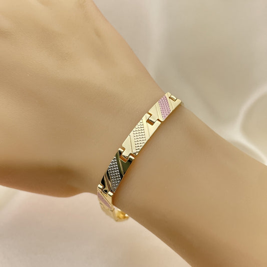 8" Tricolor Gold Nugget Bracelet - Handmade Diamond Cut Solid Plate - Gold Filled Style Bracelets 03.102.0056.08