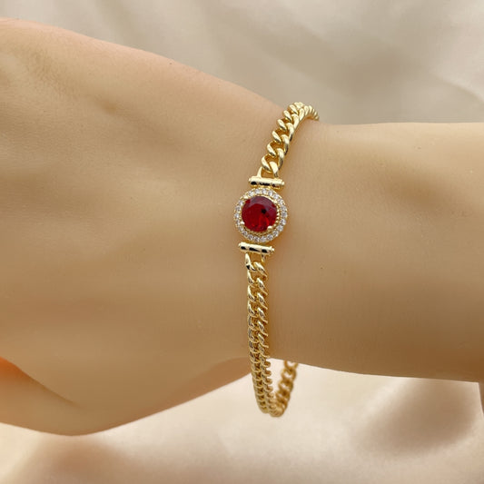 7" Adjustable Cuban Bracelet w/ Red Ruby Handmade - Gold Filled Bracelets - 03.213.0177.5.07