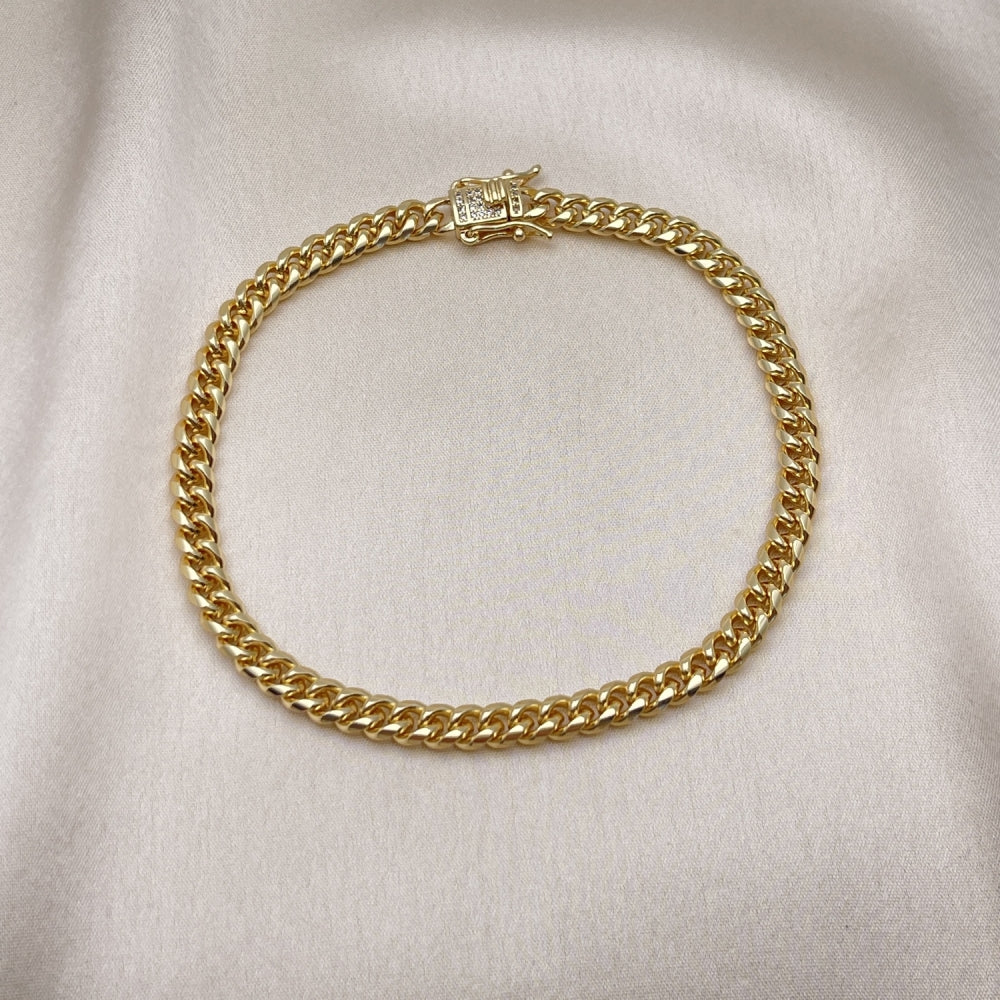 6mm Gold Anklet - Miami Cuban Link Iced Out Lock Handmade with CZ Settings - Gold Filled Style Anklets 04.156.0465.10