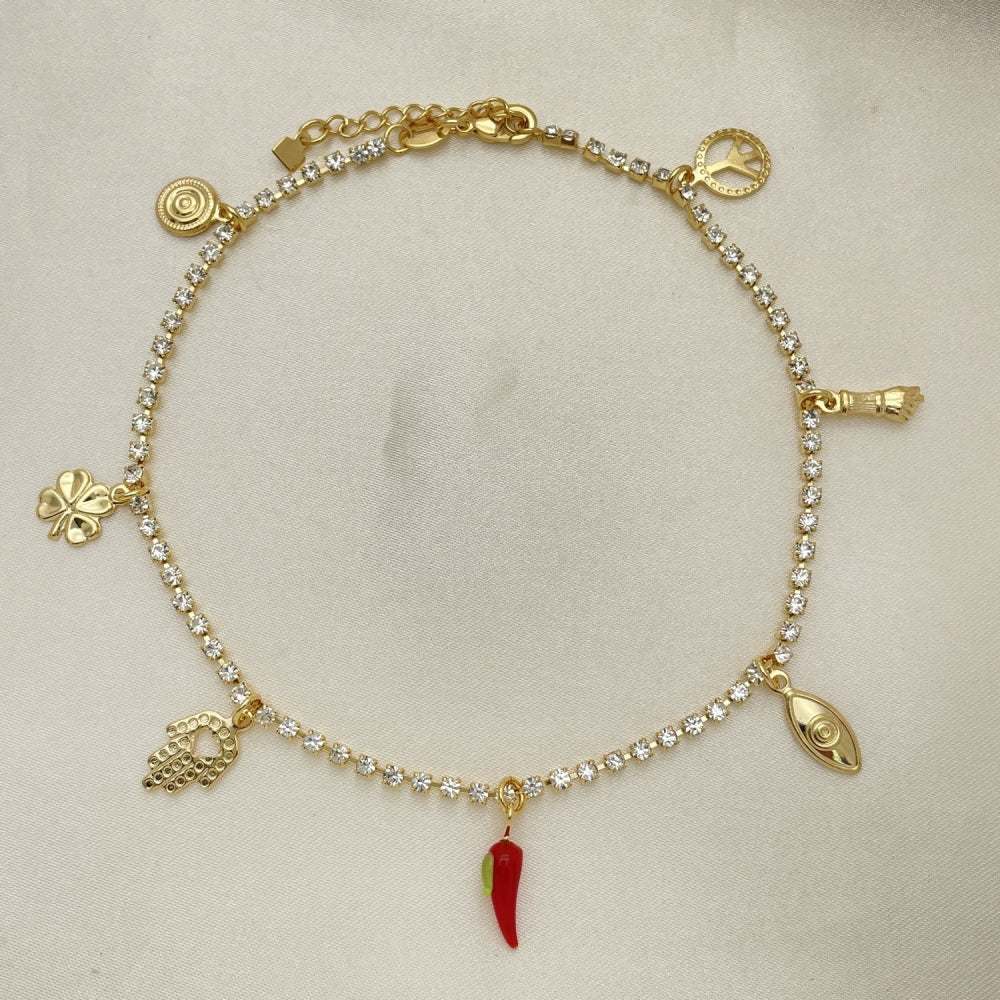 Gold Anklet -  Tennis Style w/ Lucky Charms Handmade with the Highest Gold Filled Style Craftsmanship - Gold Filled Anklets 03.32.0626.10