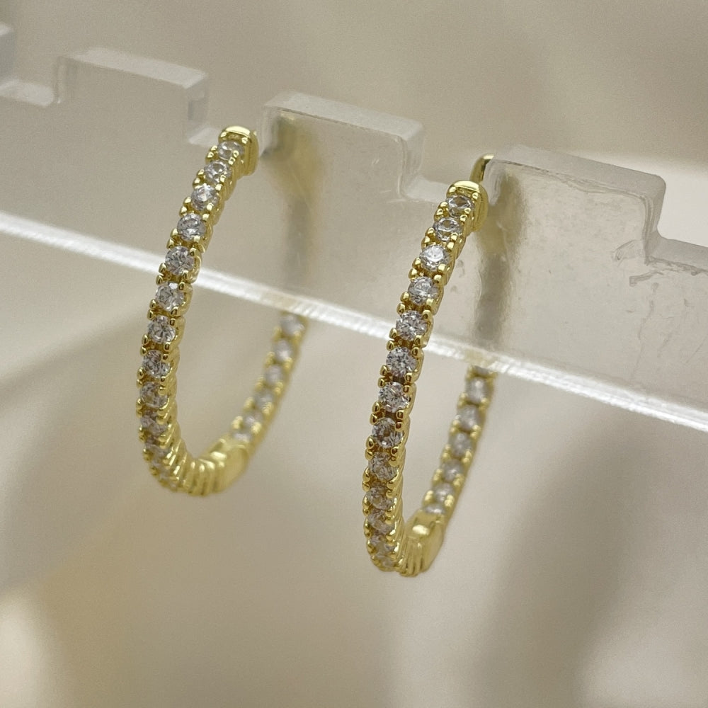 30mm Inside Out Diamond Like White Zirconia. Hoop Earrings Handmade in Gold Filled Style Spring Latch Lightweight - 02.156.0567.30