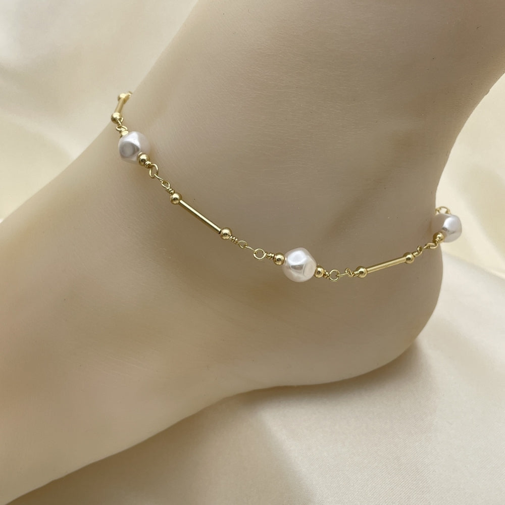 Gold Anklet - Minimalist Pearl Style Handmade with the Highest Gold Filled Style Craftsmanship - Gold Filled Anklets 03.386.0022.10