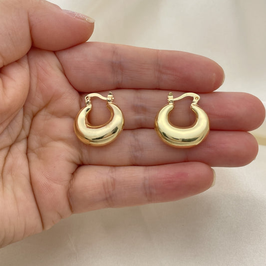 Chunky, Thick Earring Hoop Handmade Puff in Very Light Weight and yet Bold Gold small Hoops - Smooth Gold Filled Style - 02.163.0158.20