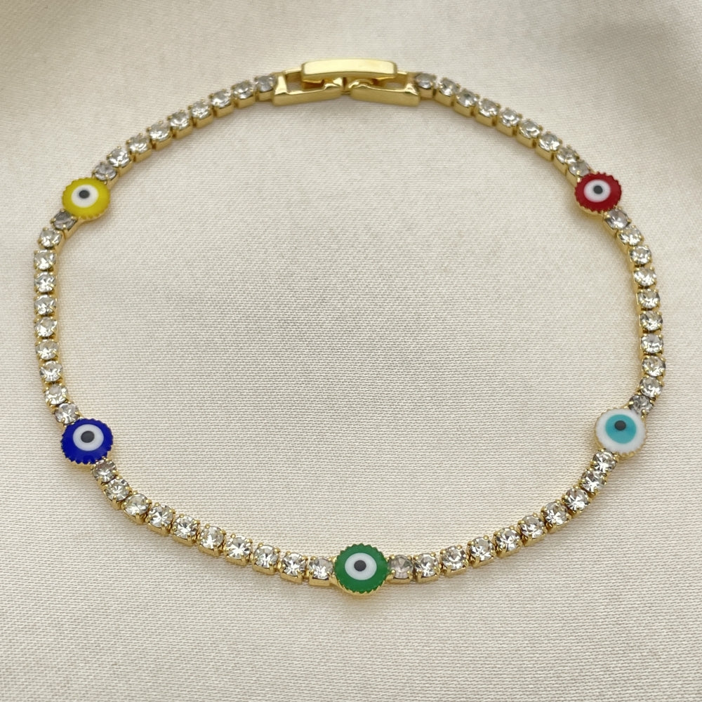 7" CZ Stone Adjustable Bracelet w/ Multicolor Evil Eye Design - Handmade With the Highest Craftsmanship - Gold Filled Bracelets - 03.130.0014.1.07