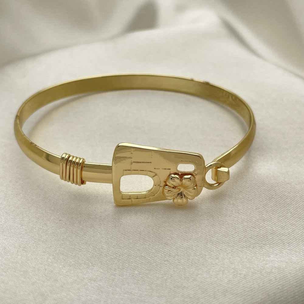 Gold Bangle Bracelet - Handmade w/ House and Flower Design  - Gold Filled Style Cuff Bangles 07.185.0011.04