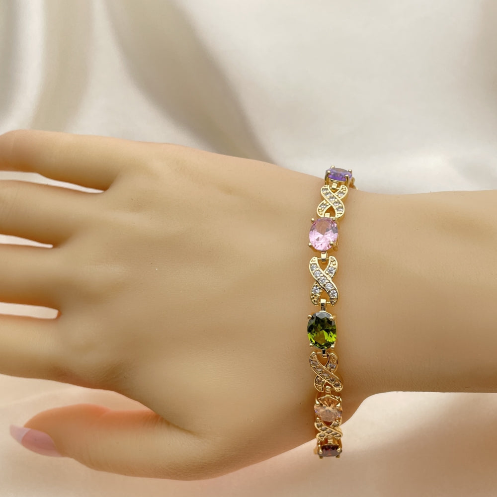 7" Adjustable Bracelet w/ Hugs and Kiss Multicolor Stones Handmade With the Highest Craftsmanship Gold Filled Bracelets 03.206.0001.12.07