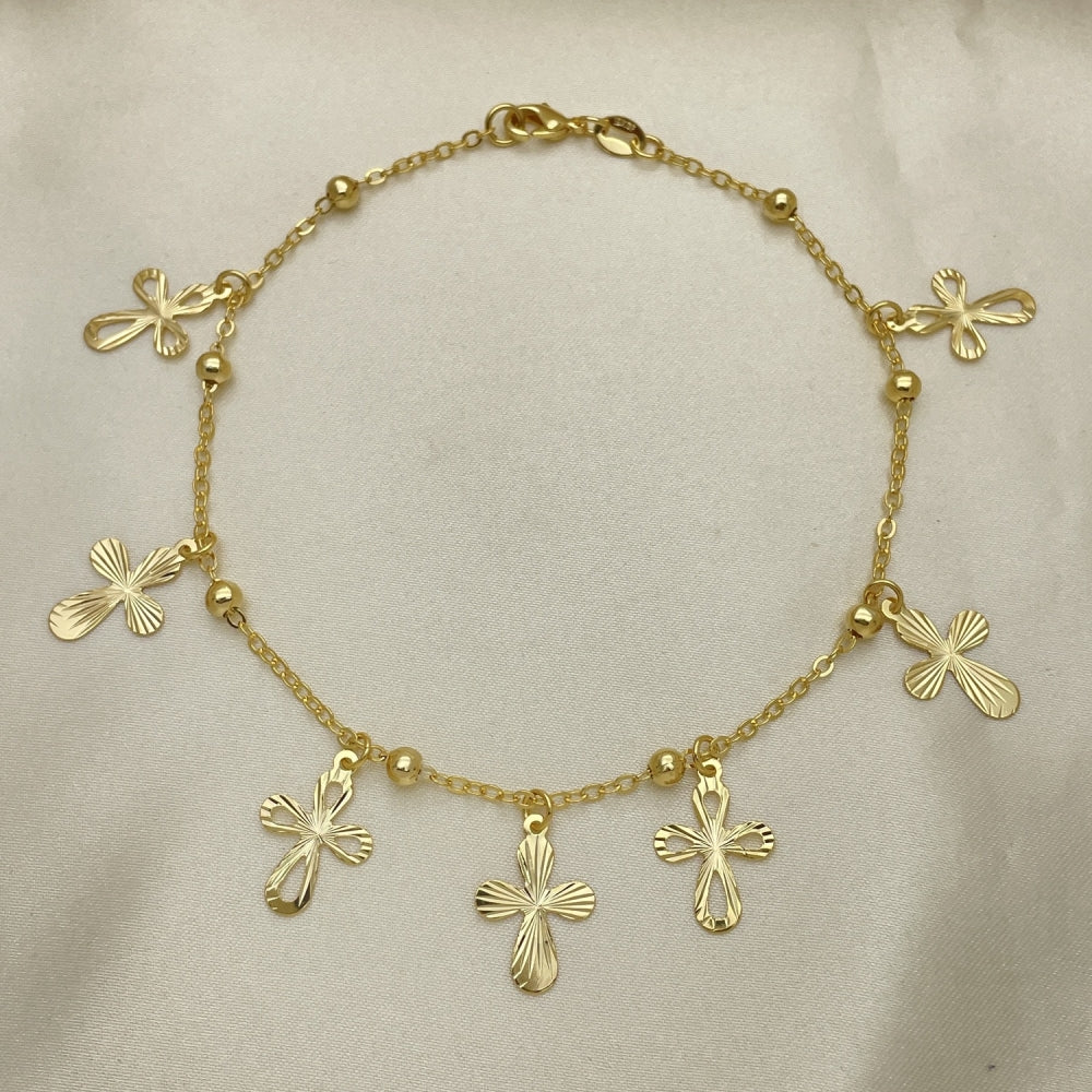 Gold Anklet - Handmade Diamond Cut Cross Charms with the Highest Gold Filled Style Craftsmanship - Gold Filled Anklets 03.32.0586.10