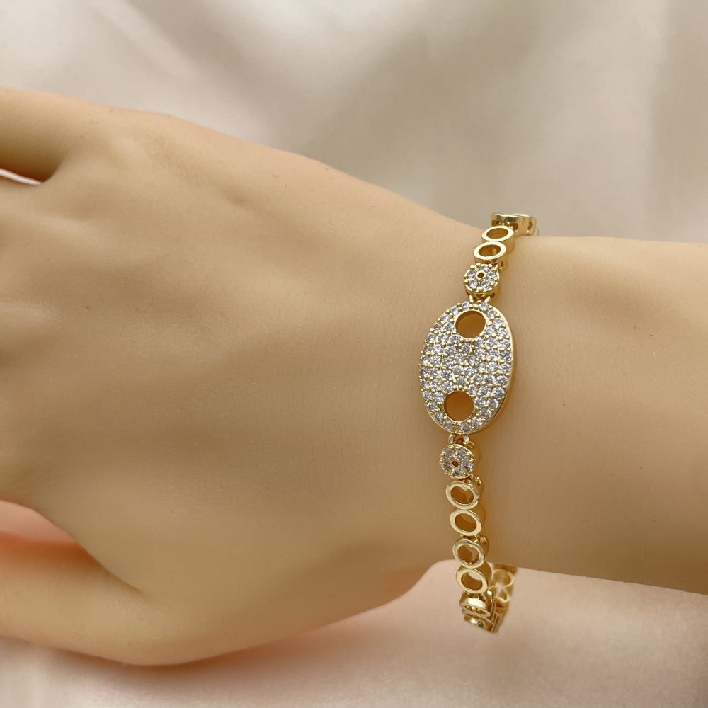 7" Gold Mariner Design w/ White CZ Stones - Sparkling Handmade Gold Filled Style Bracelets - 03.283.0037.07