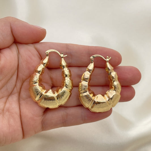 30mm Puff Chunky & Thick but Lightweight Handmade Bold Gold Hoop Earrings - Brushed Gold Filled Style Hoops 02.163.0050.30