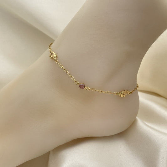 Goldstone Round Bead Minimalist Gold Anklet - Handmade with Elephant Charm and the Highest Gold Filled Style Craftsmanship - 03.02.0076.10