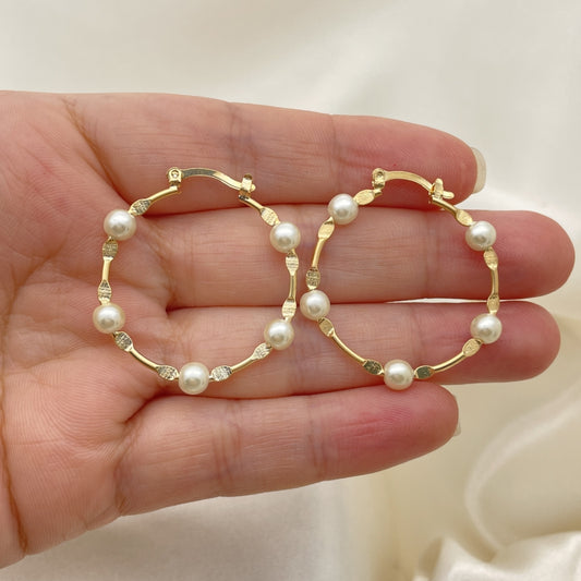 Gold Pearl 30mm Hoop Earrings Handmade - Very Light Weight  Jewelry Piece - Gold Filled Hoops 02.02.0527.30