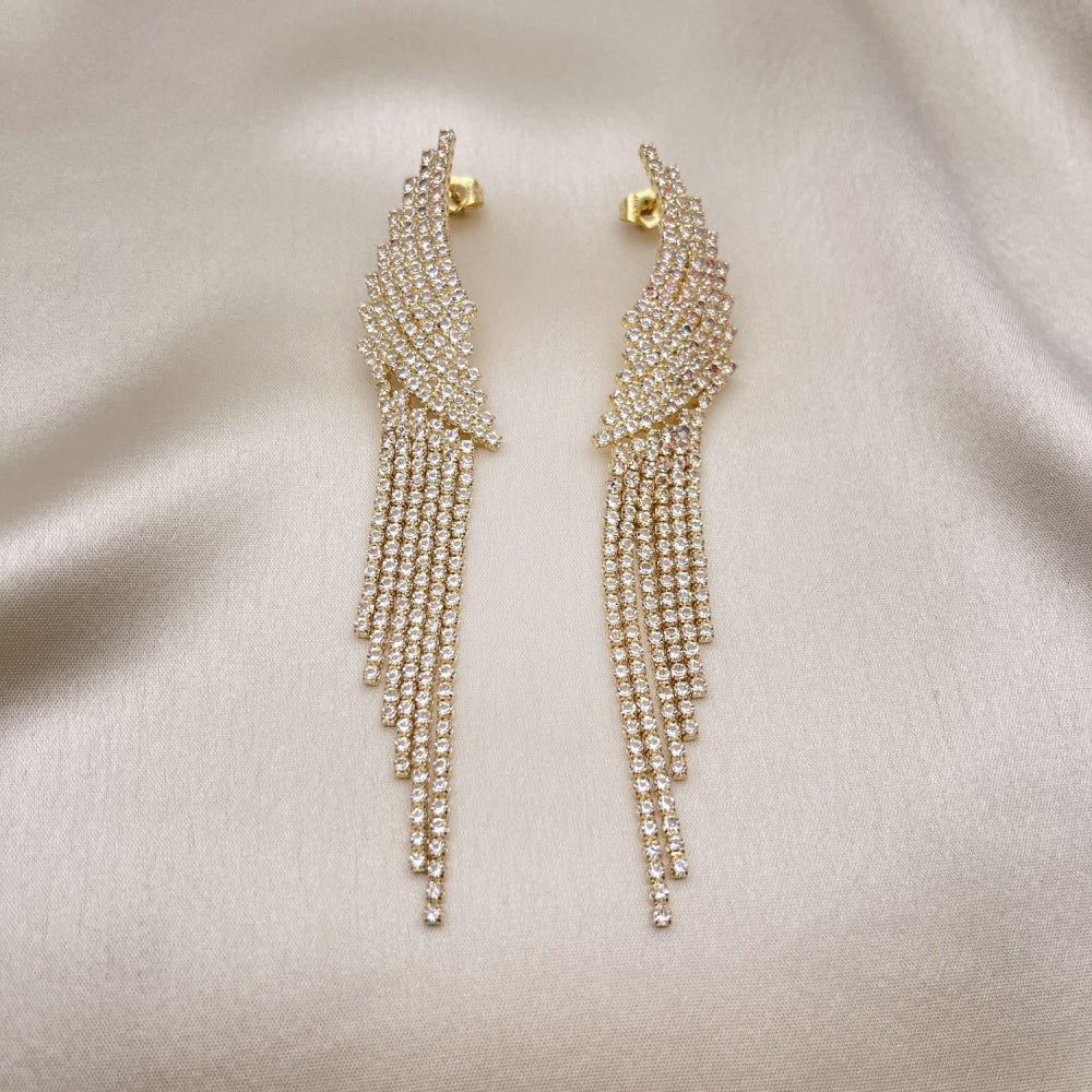 Long Drop Earrings Handmade w/ Diamond Crystal Zirconia Settings in Gold Filled Style Light Weight - Gold Filled Earrings 02.268.0102