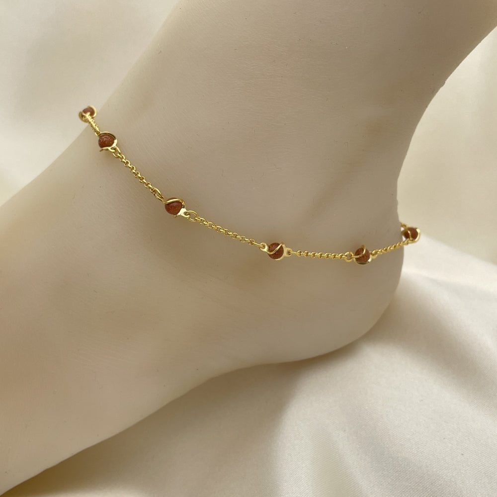 Gold Anklet - Ball Style Goldstone Handmade with the Highest Gold Filled Style Craftsmanship - Minimalist Anklets 03.02.0091.10