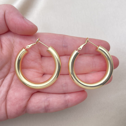 40mm Gold Hoop Stud Earrings - Chunky Handmade with  Puff Style, Bold Gold Filled Style - Gold Filled Hoops 02.163.0214.40