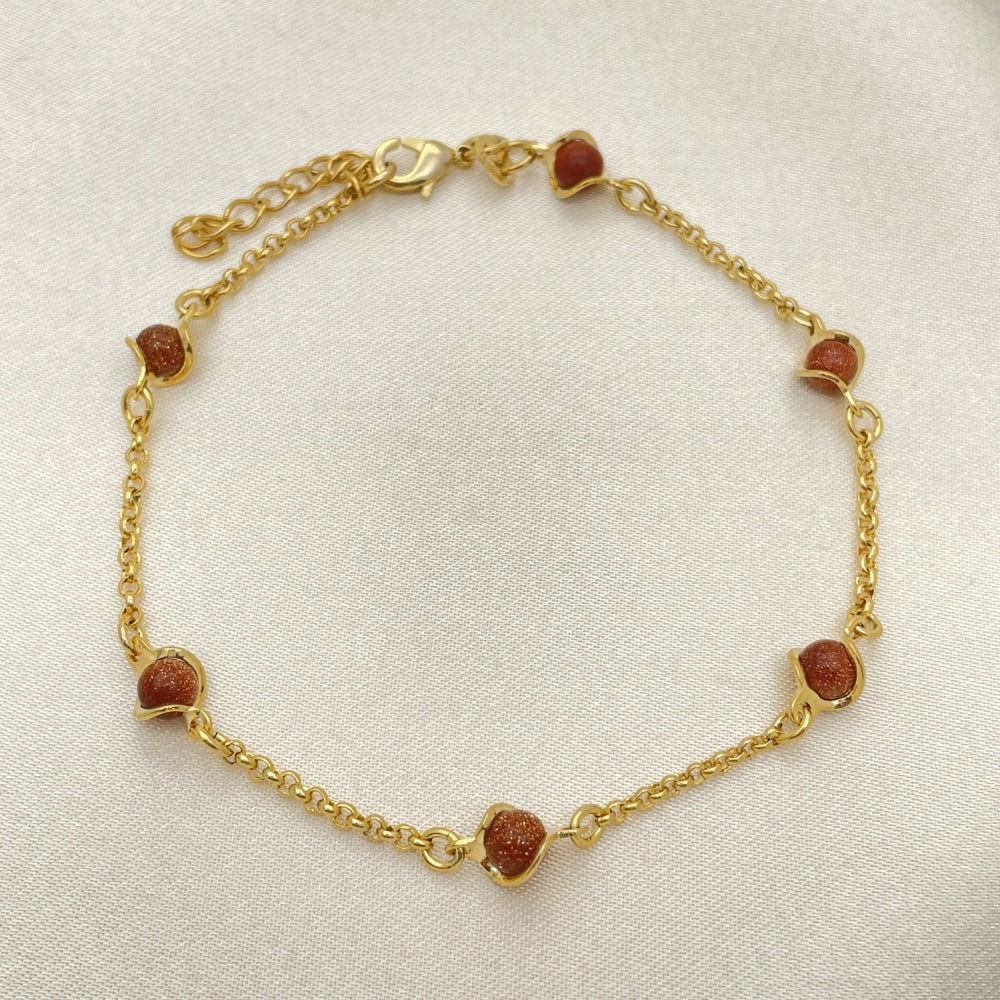 7" Gold Bracelet - Goldstone Bracelet Dainty Ball Style Handmade- Gold Filled Style Bracelets 03.02.0091.07