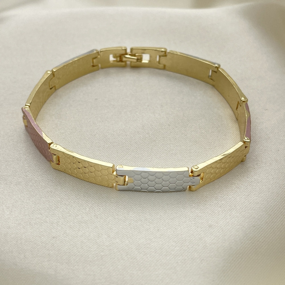 8" Tricolor Gold Nugget Bracelet - Solid State Scale Design Handmade - Gold Filled Style Bracelets 03.102.0055.08