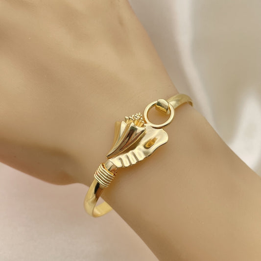 Gold Chunky Bangle Bracelet - Handmade w/ Conch Shell Design  - Gold Filled Style Cuff Bangles 07.185.0008.1.04