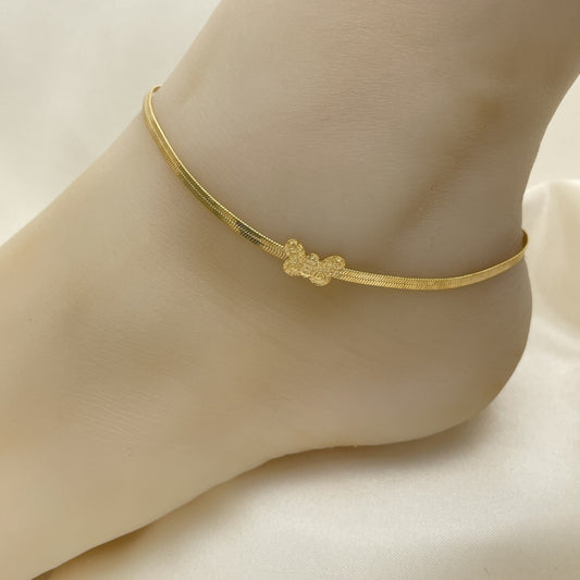 Gold Anklet Handmade with Herringbone Chain w/ Butterfly Charm in Gold Filled Style - Minimalist Gold Filled Style Anklets 03.02.0098.10