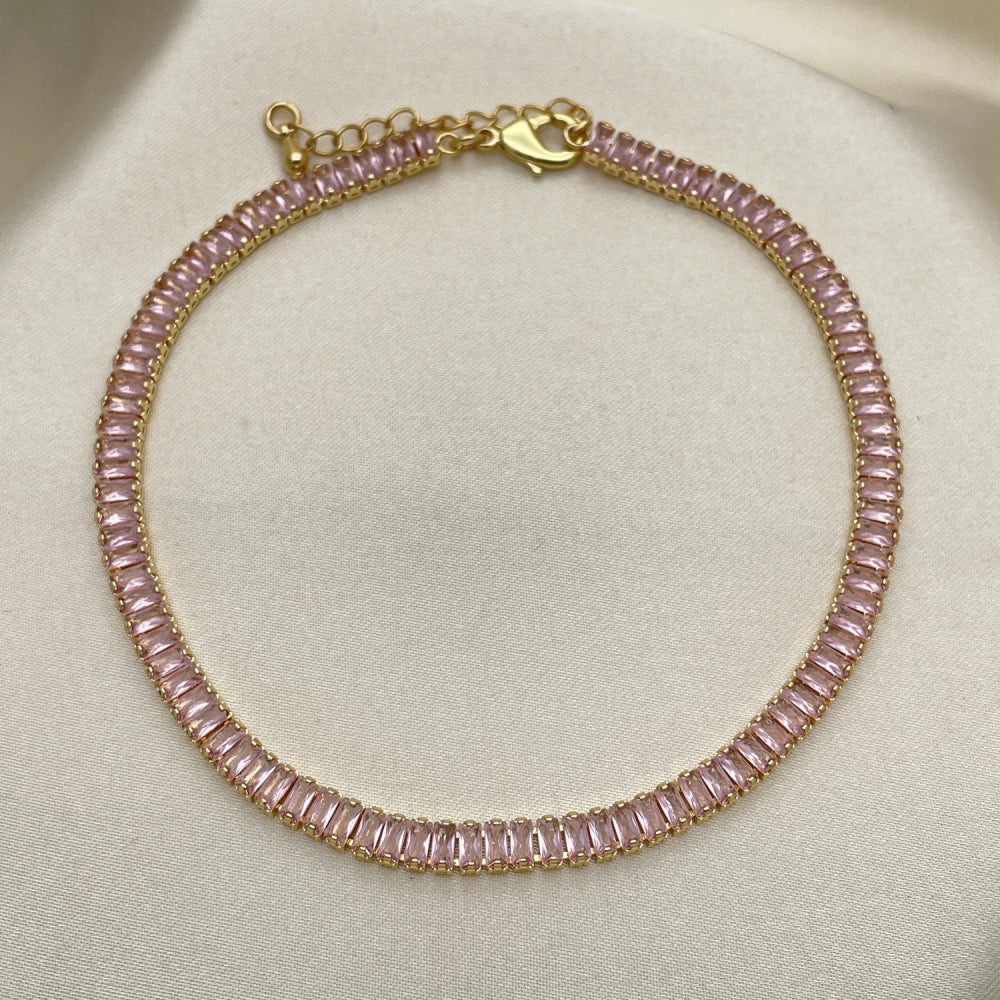 Gold Anklet - Pink Sapphire Gemstone, Lab Created, Handmade with the Highest Gold Filled Style Craftsmanship -Rhinestone 03.130.0008.3.10