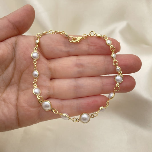 Gold Anklet - Pearl and Ball Small Style Handmade with the Highest Gold Filled Style Craftsmanship - Gold Filled Anklets 03.32.0628.10