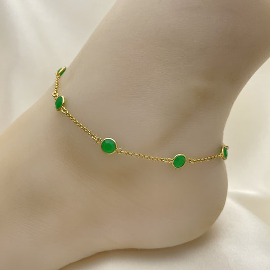 Gold Anklet - Handmade with Green Emerald like Bead and the Highest Gold Filled Style Craftsmanship - Green Stone Anklets 03.02.0090.10