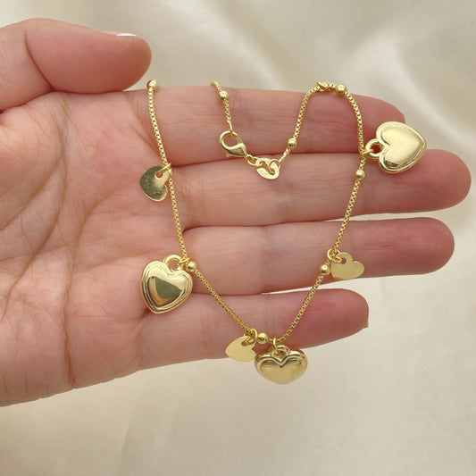 Gold Anklet - Handmade Heart Charms with the Highest Gold Filled Style Craftsmanship - Gold Filled Anklets 03.32.0593.10