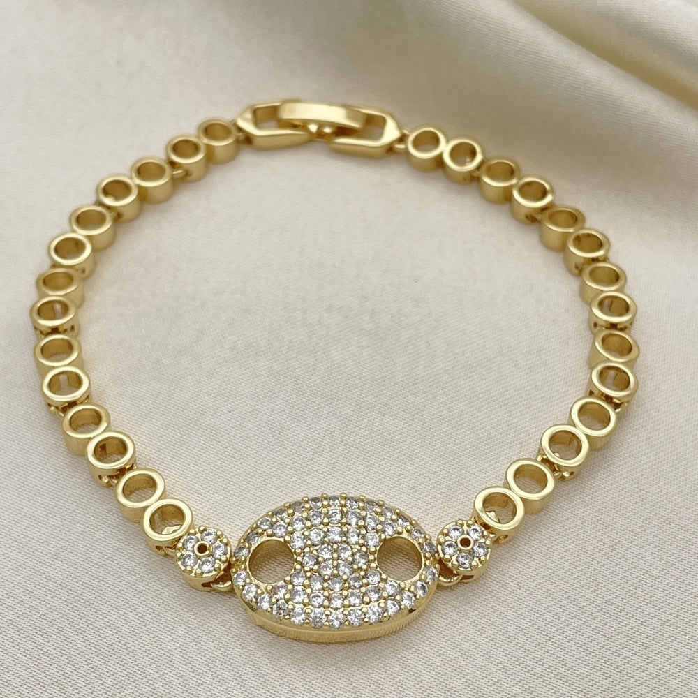 7" Gold Mariner Design w/ White CZ Stones - Sparkling Handmade Gold Filled Style Bracelets - 03.283.0037.07