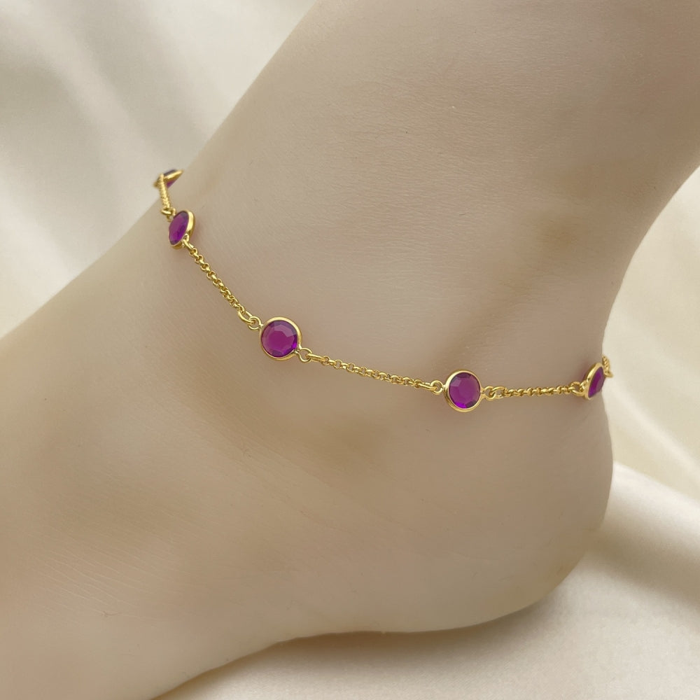 Gold Anklet - Handmade with Amethyst Color Beads the Highest Gold Filled Style Craftsmanship - Anklets 03.02.0088.10