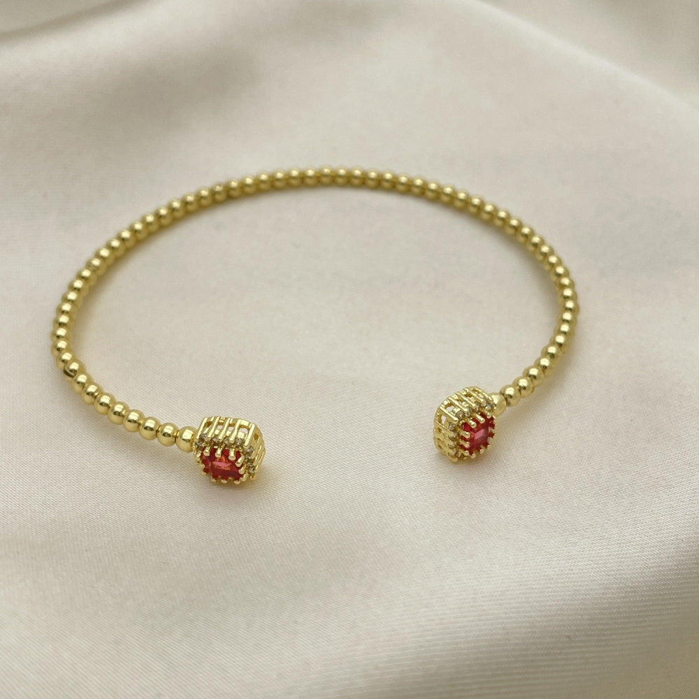 Open Gold Bead Bangle Bracelet - Handmade w/ Red Ruby Design - Gold Filled Style Cuff Bangles - 07.228.0004.1