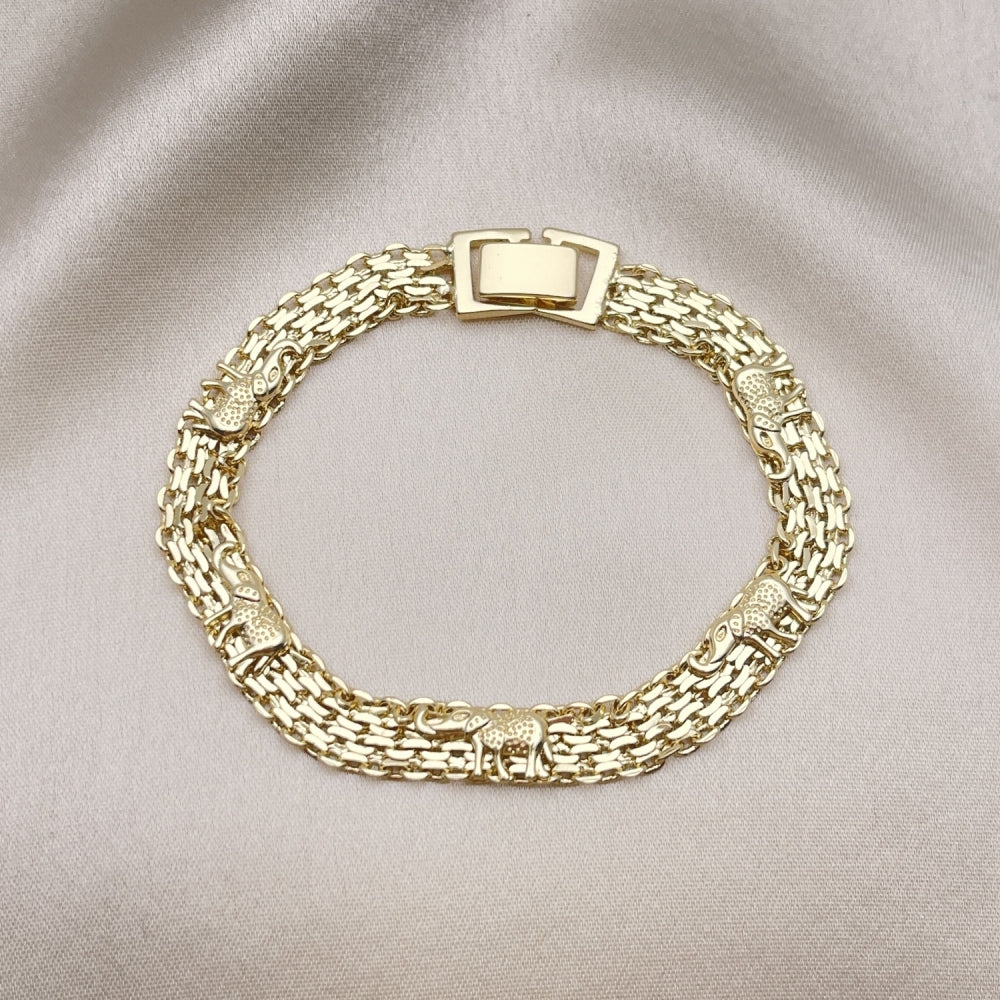 7" Gold Bismark Design Bracelet - Handmade w/ Elephant Design - Gold Filled Style Bracelets - 03.213.0222.07