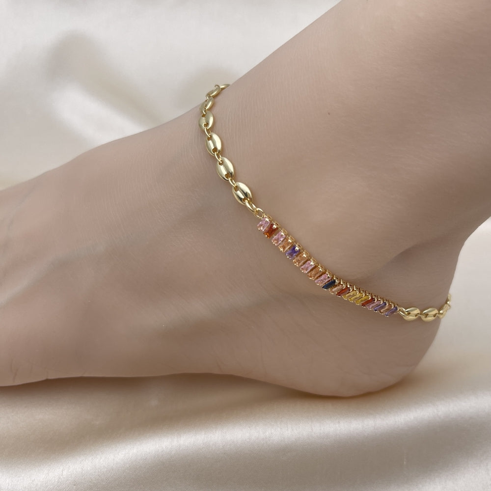 Gold Anklet - Handmade Mariner Chain w/ Multicolor Tennis Style with the Highest Craftsmanship - Gold Filled Style Anklets 03.130.0013.1.10