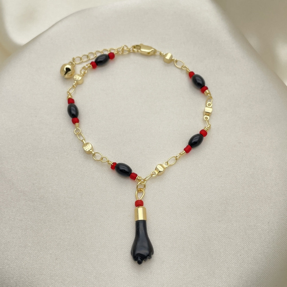 7" Adjustable Azavache Bracelet w/ Onyx Stone Charm - Gold Filled Bracelets -03.213.0096.07