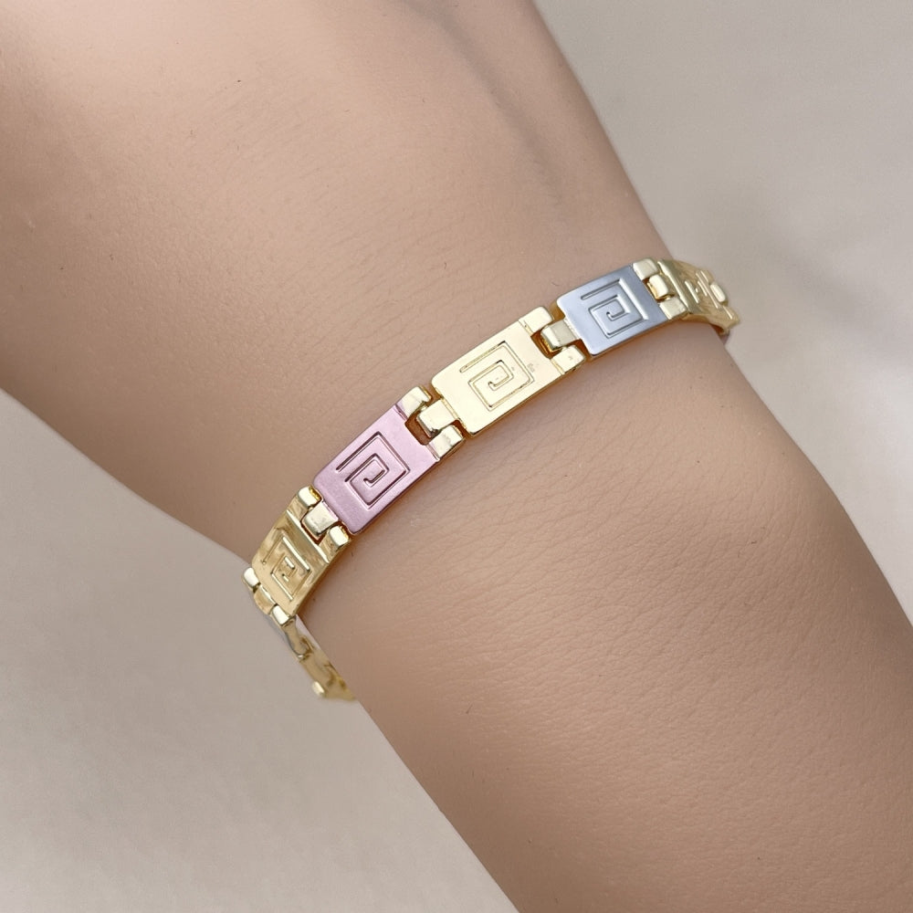 8" Tricolor Gold Bracelet - Greek Key Handmade Diamond Cut Design - Gold Filled Style Bracelets 03.102.0063.08