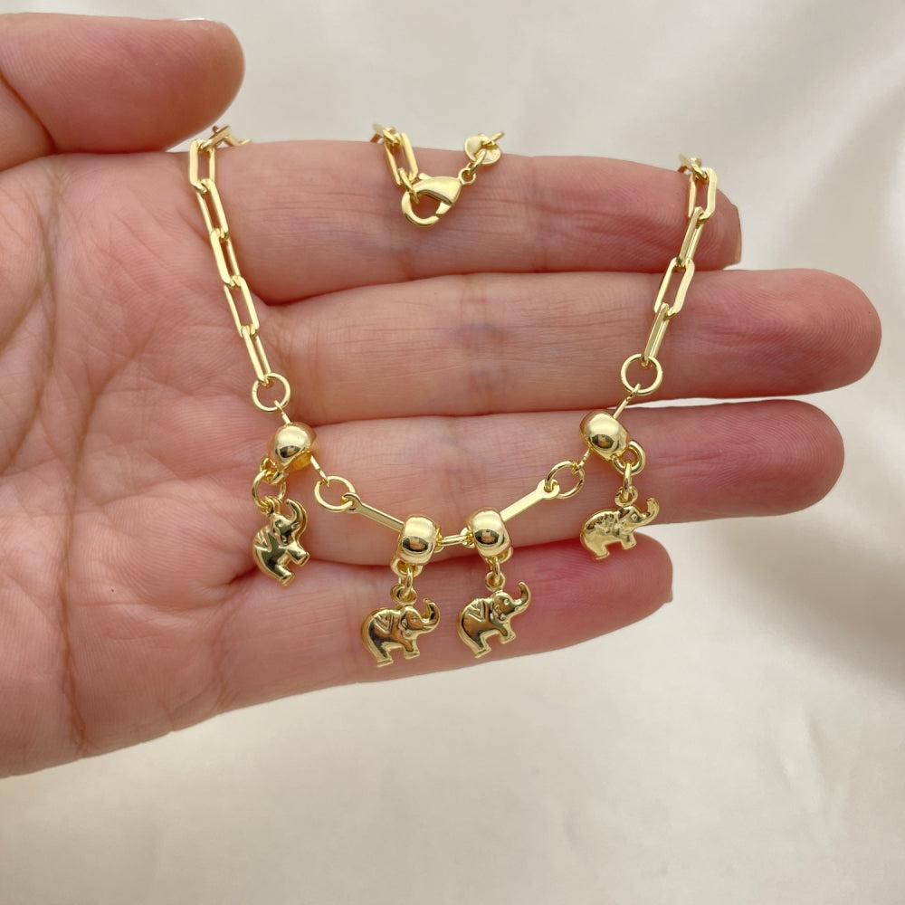 Gold Anklet Paperclip Chain Style w/ Elephant Charms Handmade in Gold Filled High Style Craftsmanship - Gold Filled Style 03.32.0613.10