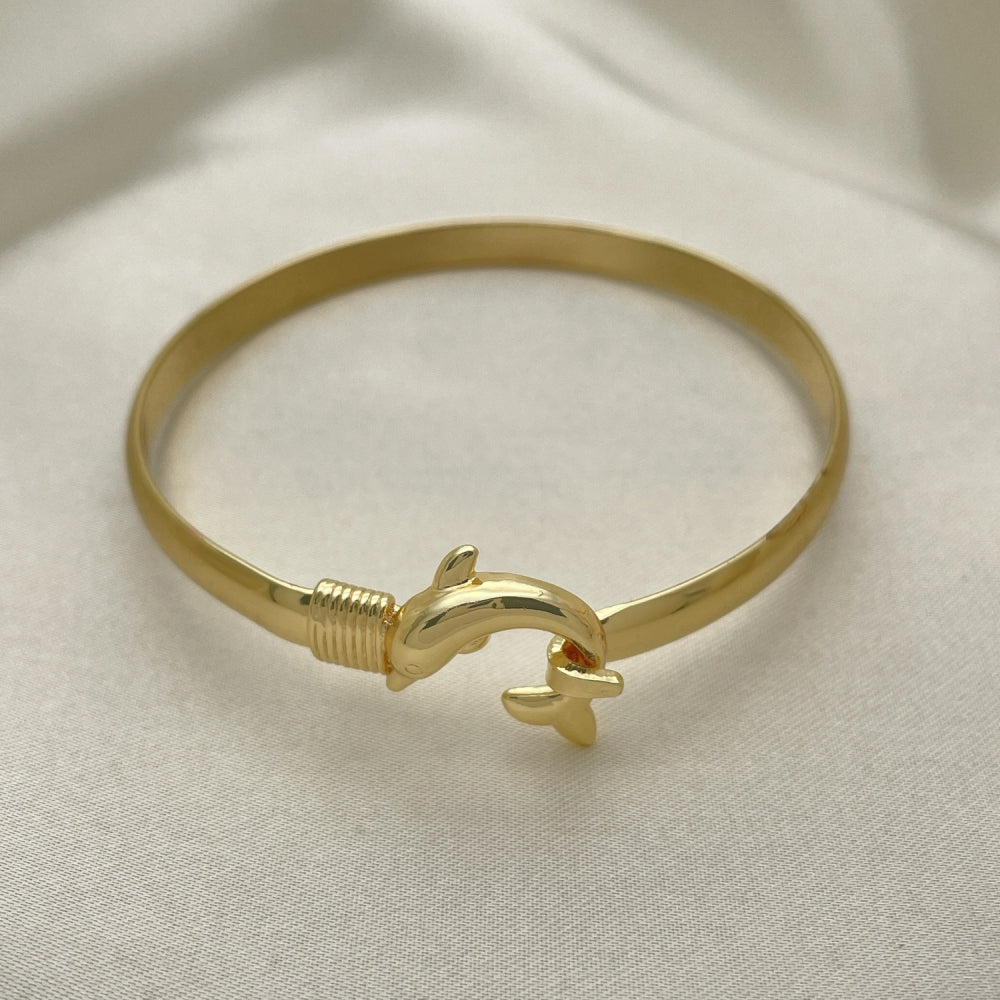 Gold Bangle Bracelet - Handmade w/ Dolphin Design  - Gold Filled Style Cuff Bangles - 07.192.0013.1.04