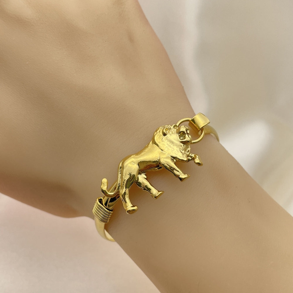 Gold Chunky Bangle Bracelet - Handmade w/ Lion CZ Design  - Gold Filled Style Cuff Bangles 07.185.0004.1.04