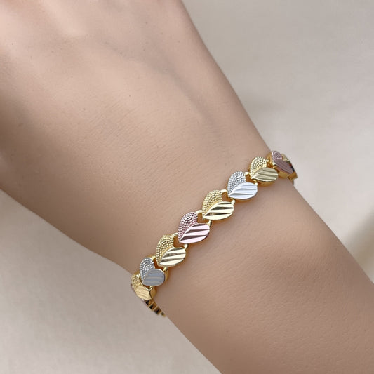 7" Tricolor Gold Bracelet - Diamond Cut Heart Handmade With the Highest Craftsmanship - Gold Filled Style Bracelets 03.102.0071.07