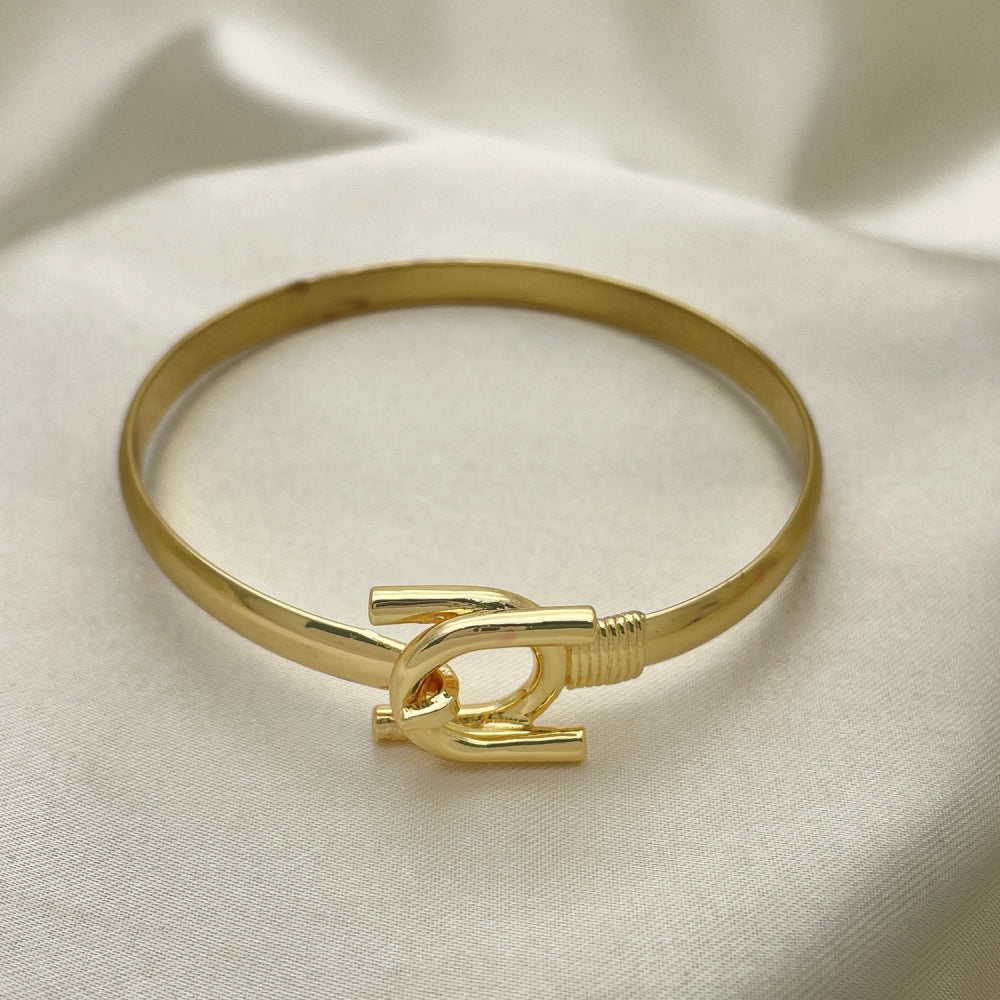 Gold CZ Bangle Bracelet - Handmade w/ Horseshoe Design  - Gold Filled Style Cuff Bangles 07.192.0010.04