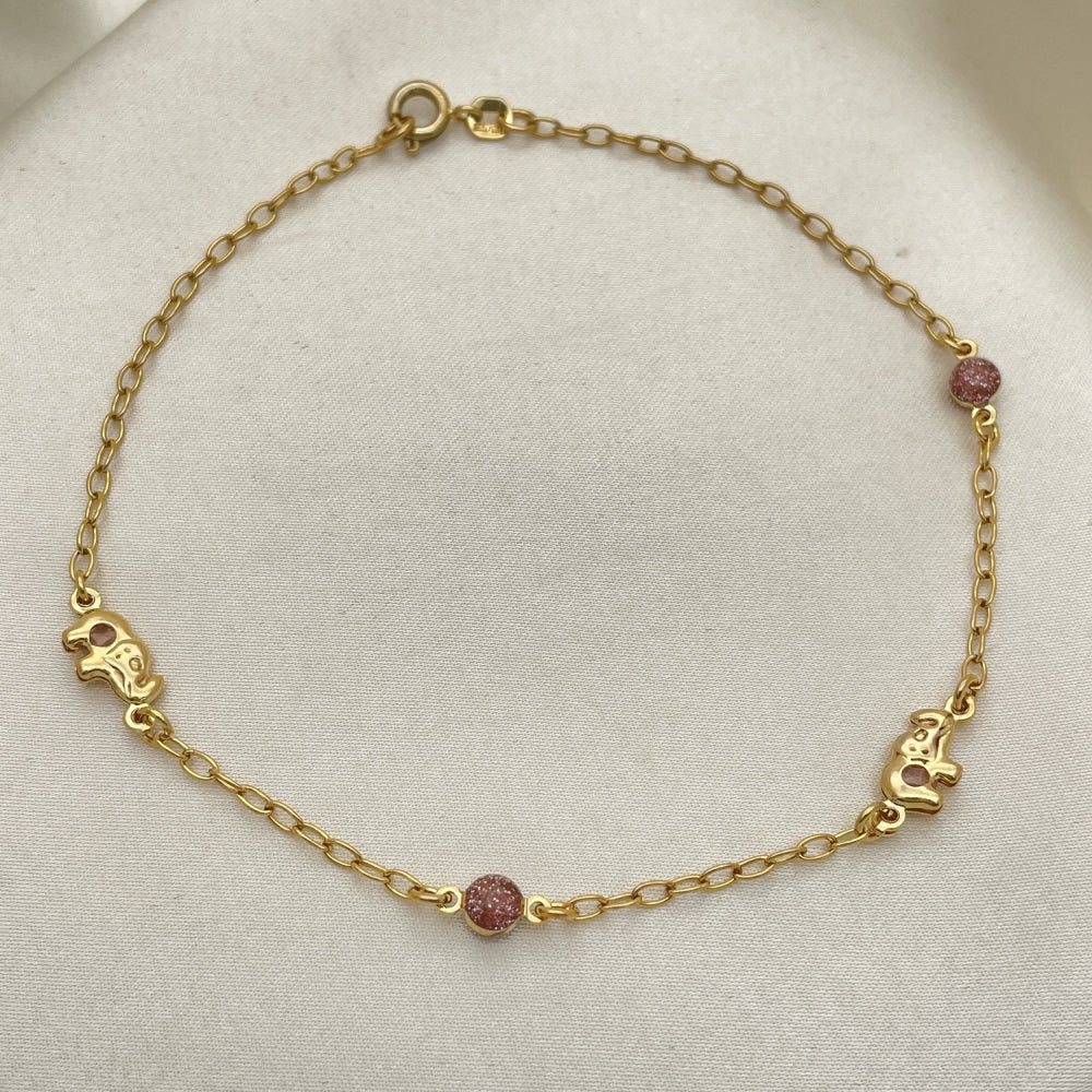 Goldstone Round Bead Minimalist Gold Anklet - Handmade with Elephant Charm and the Highest Gold Filled Style Craftsmanship - 03.02.0076.10