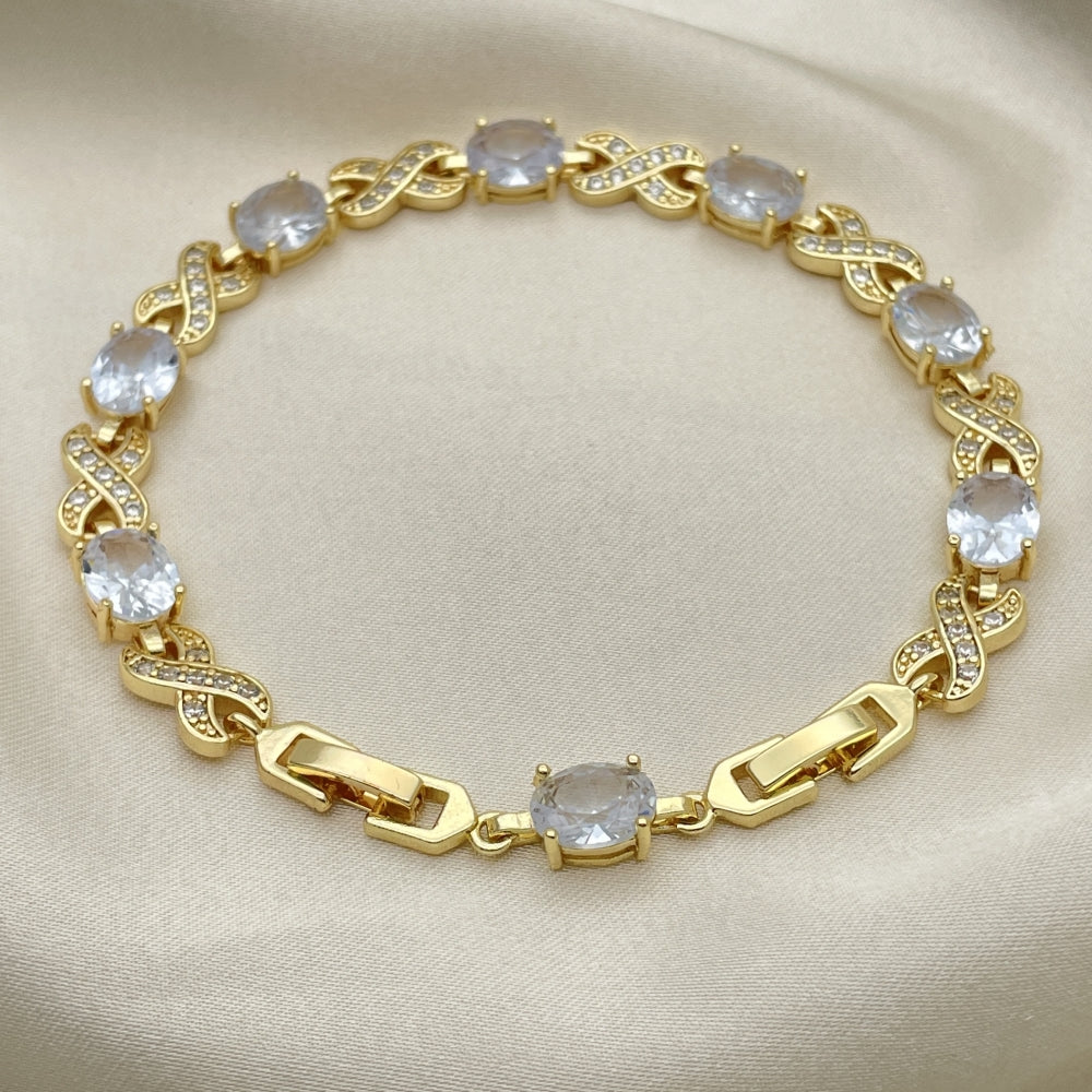 7" Adjustable Bracelet w/ Hugs and Kiss White CZ Stone Handmade With the Highest Craftsmanship Gold Filled Bracelets 03.206.0001.8.07