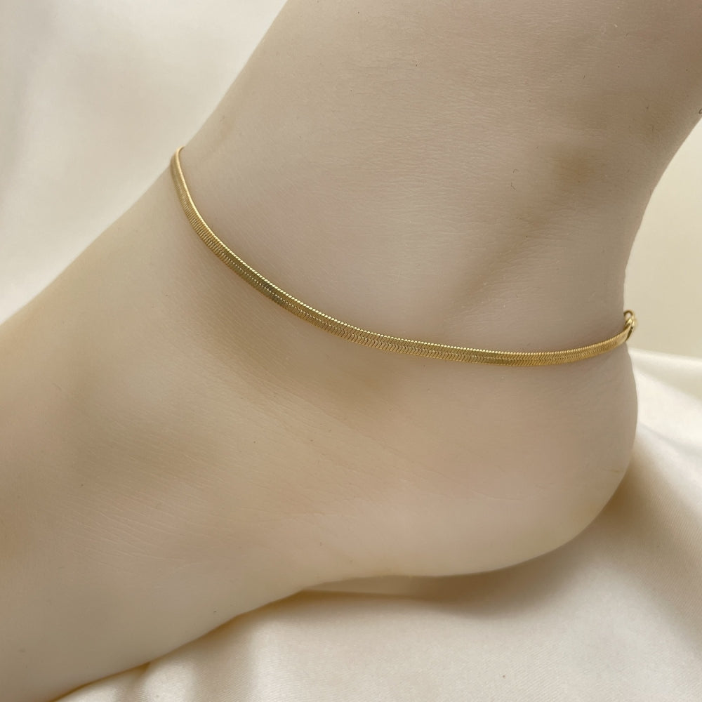 Gold Anklet - Herringbone Chain  Minimalist Handmade with the Highest Gold Filled Style Craftsmanship - Gold Filled Anklets 03.02.0095.10