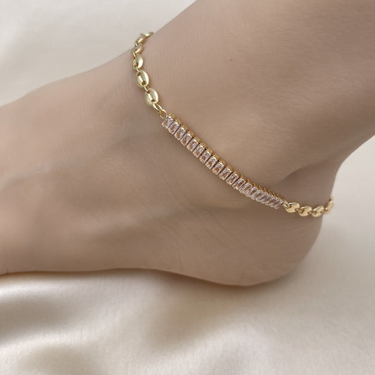 Gold Anklet - Mariner Chain w/ White Baguette CZ Style Handmade with the Highest Craftsmanship - Gold Filled Style Anklets 03.130.0013.10