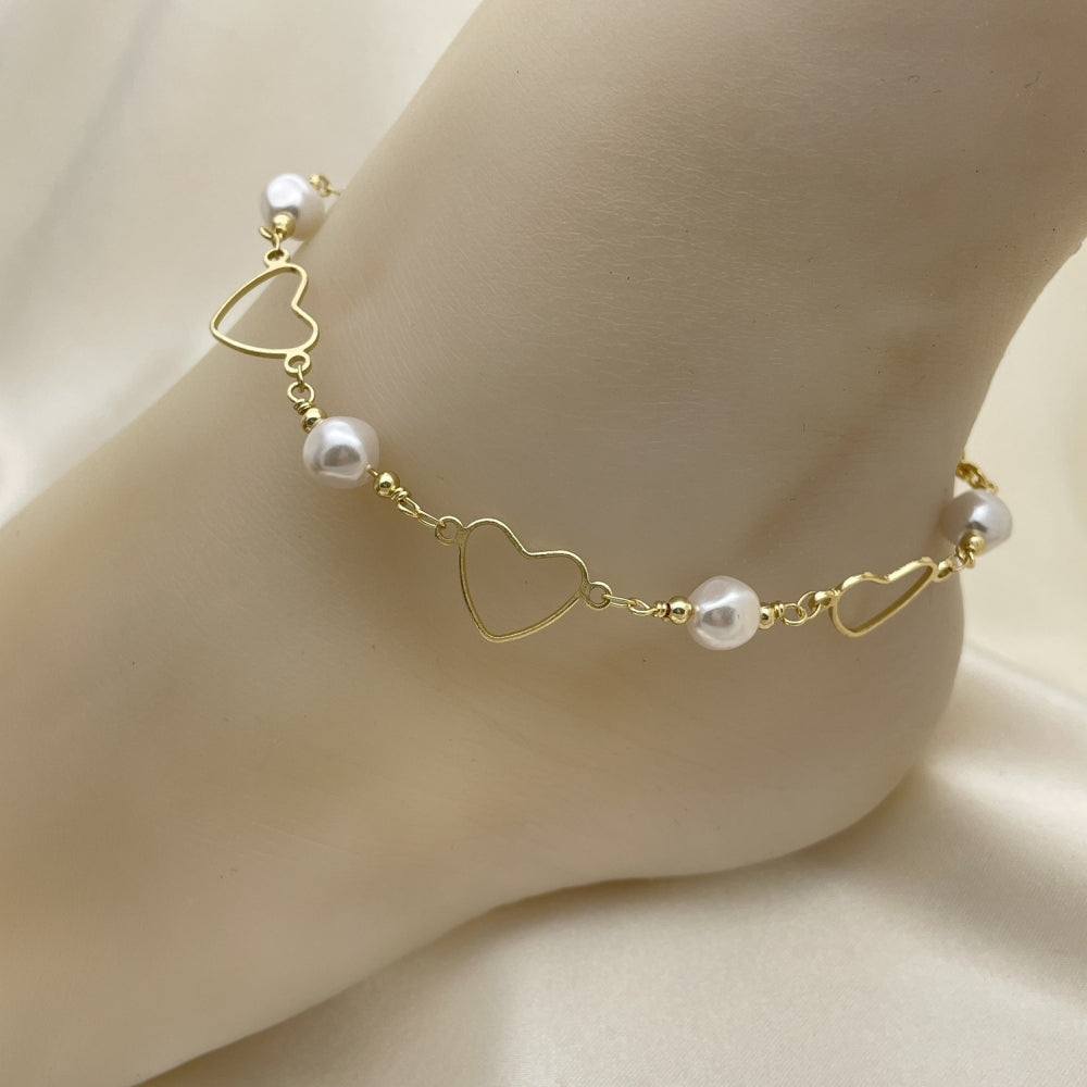 Gold Anklet - Handmade Heart-shaped Style w/ Pearl with the Highest Gold Filled Style Craftsmanship - Gold Filled Anklets 03.386.0023.10