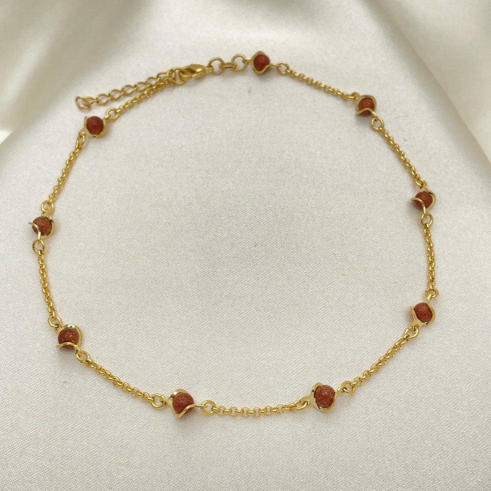 Gold Anklet - Ball Style Goldstone Handmade with the Highest Gold Filled Style Craftsmanship - Minimalist Anklets 03.02.0091.10