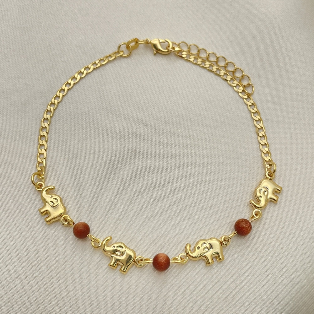 7" Gold Elephant Bracelet w/ Goldstone Ball Handmade - Gold Filled Style Bracelets 03.02.0094.07