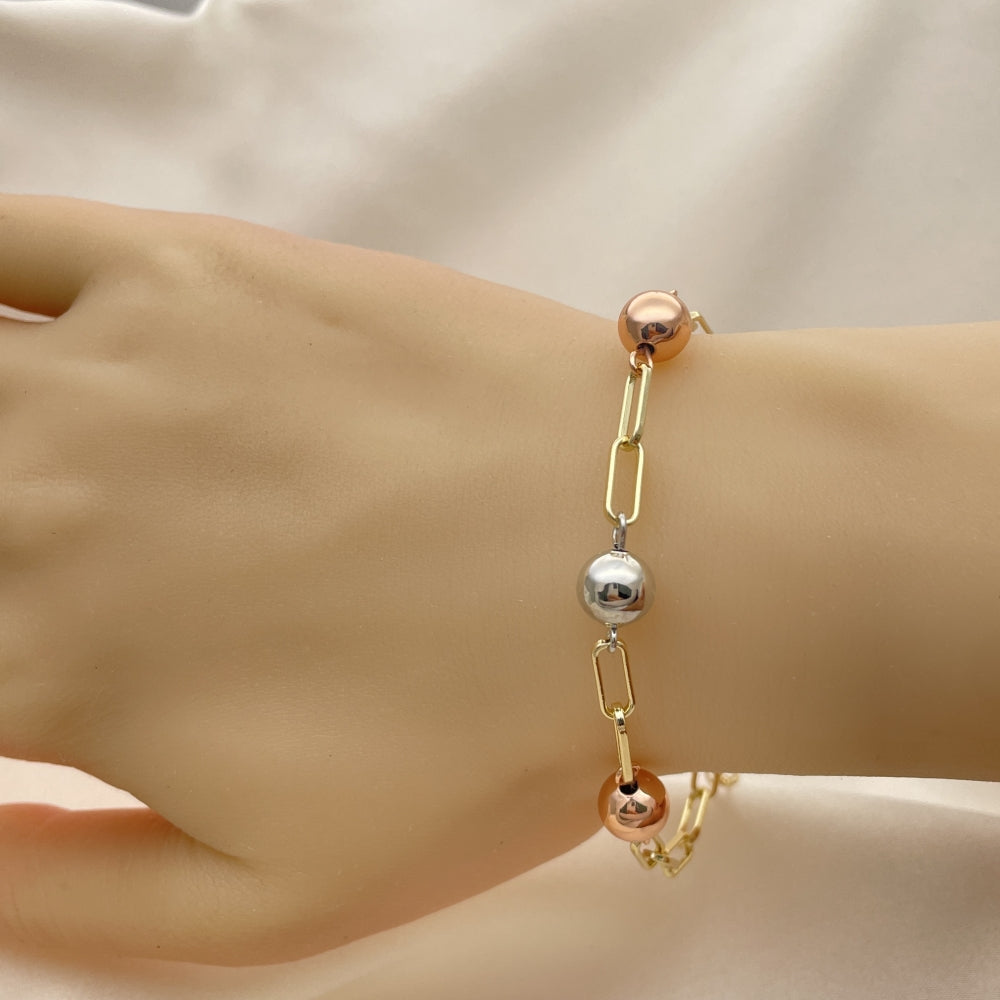 Gold Paperclip Bracelet w/ Tricolor Ball Design -Handmade Style - Gold Filled Bracelets 03.213.0176.07